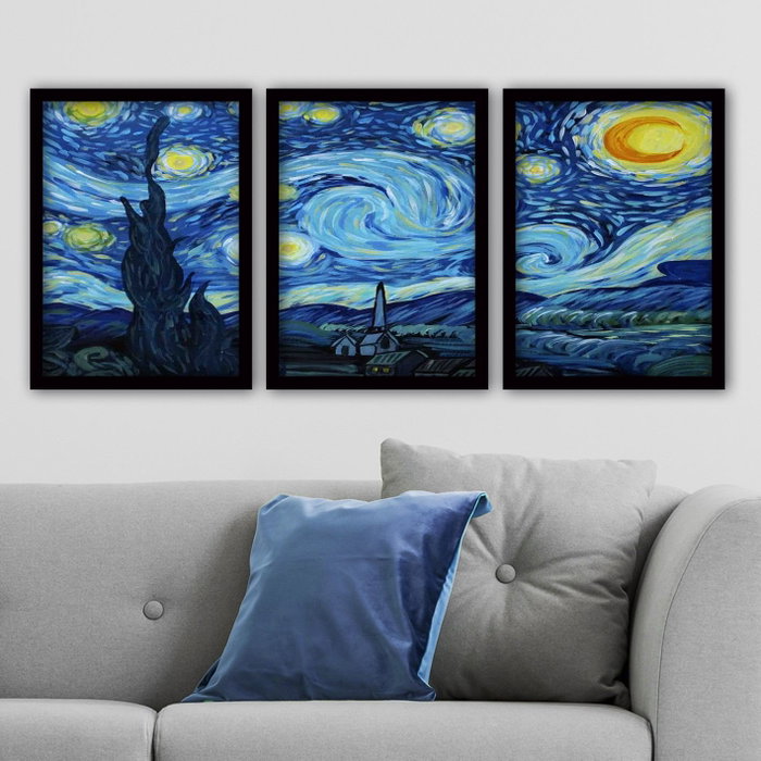 Wallity Cuadro Decorativo Enmarcado de Vincent van Gogh (3 Piezas)